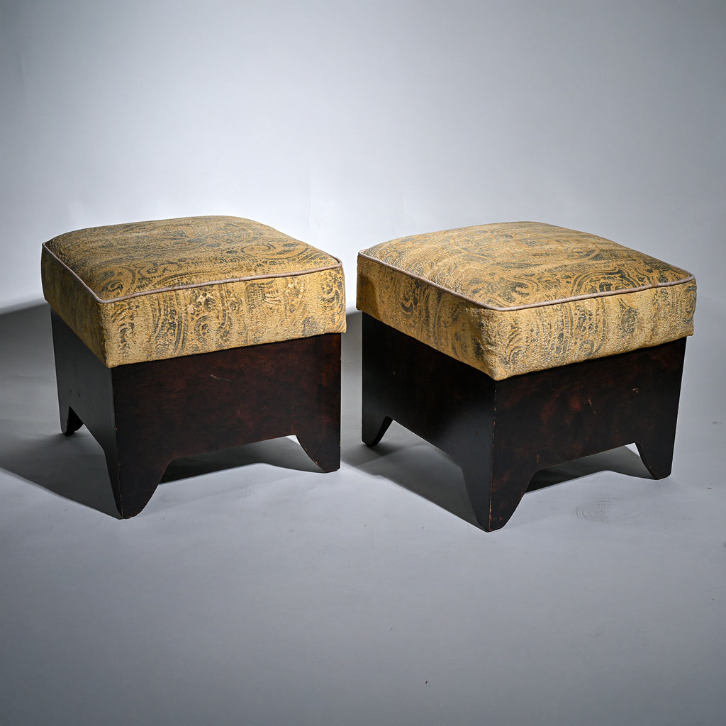 Art Deco Revival Upholstered Ottomans – Custom-Made with Antique Velvet