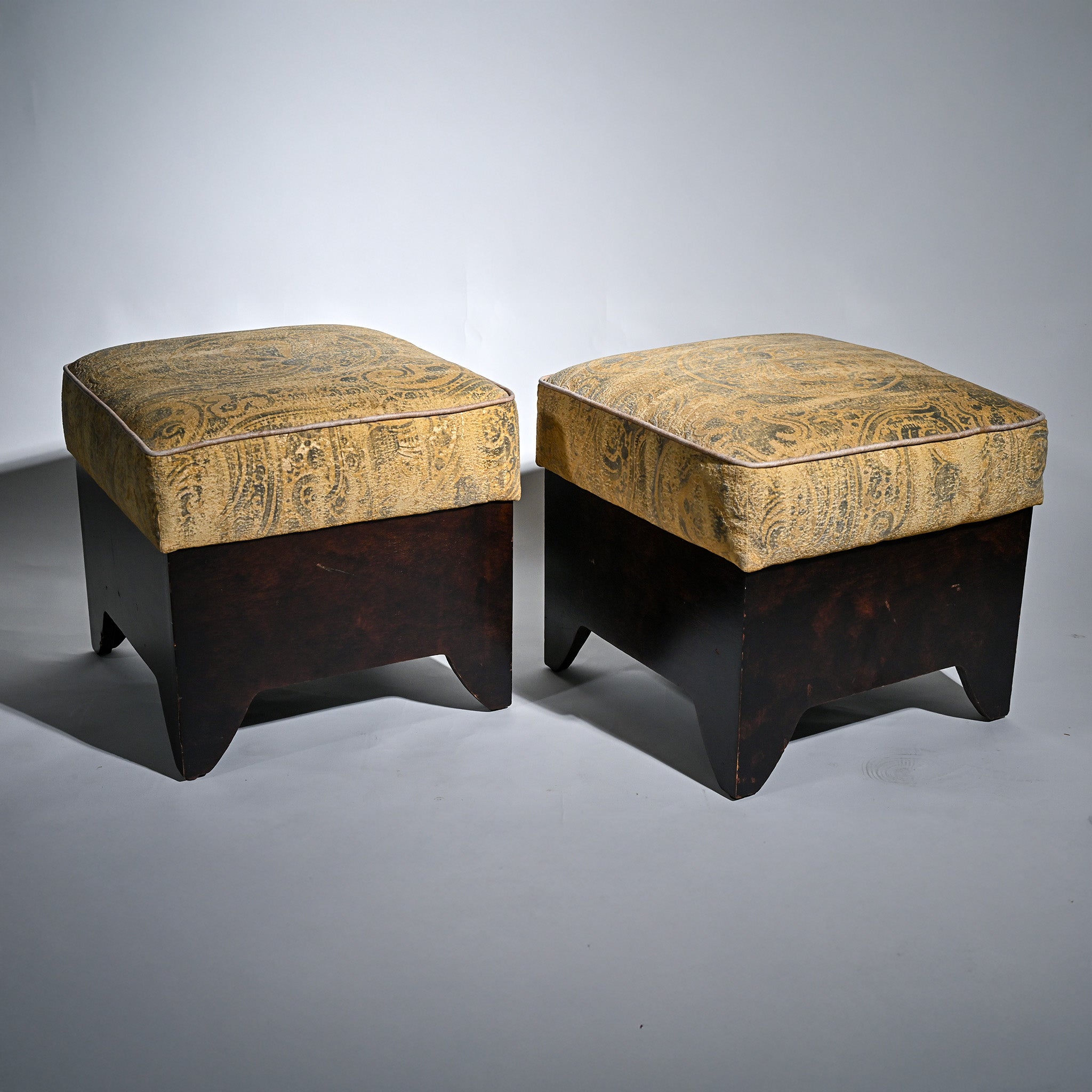 Art Deco Revival Upholstered Ottomans – Custom-Made with Antique Velvet