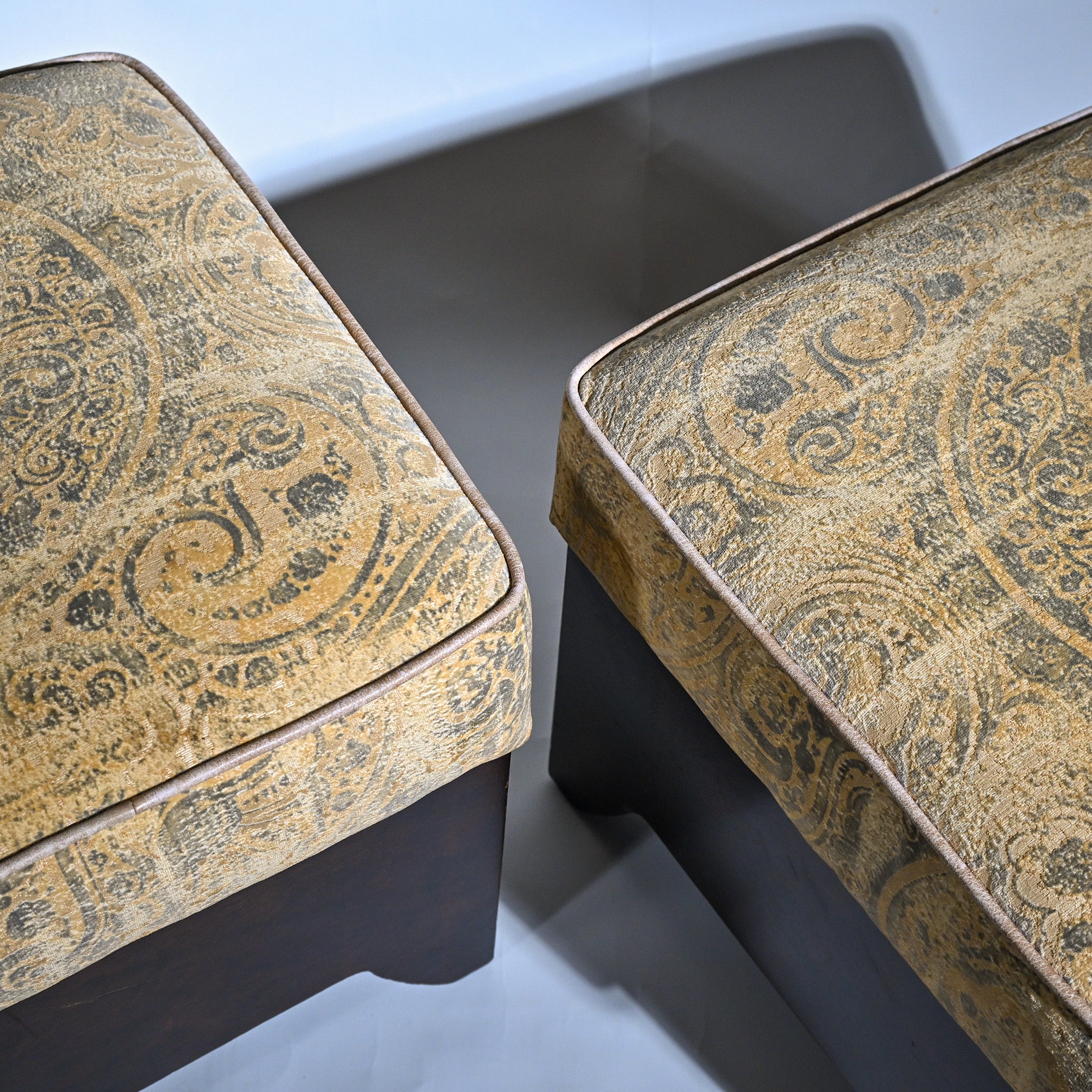 Art Deco Revival Upholstered Ottomans – Custom-Made with Antique Velvet