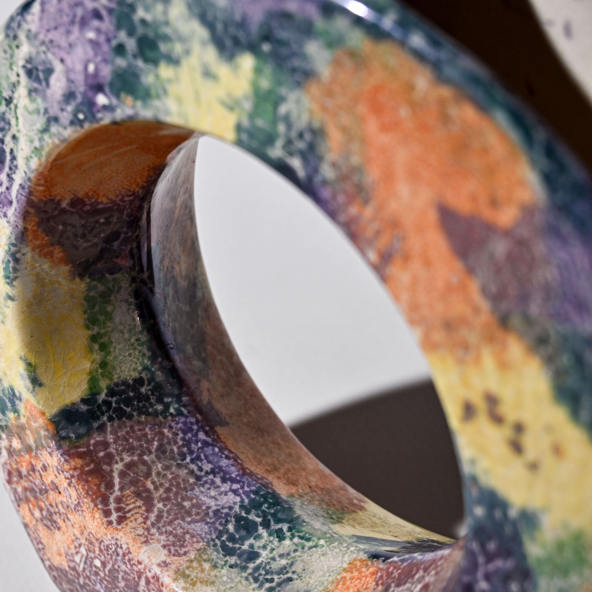 Rare Abstract Ring Ceramic Vase - Multicolour Glaze