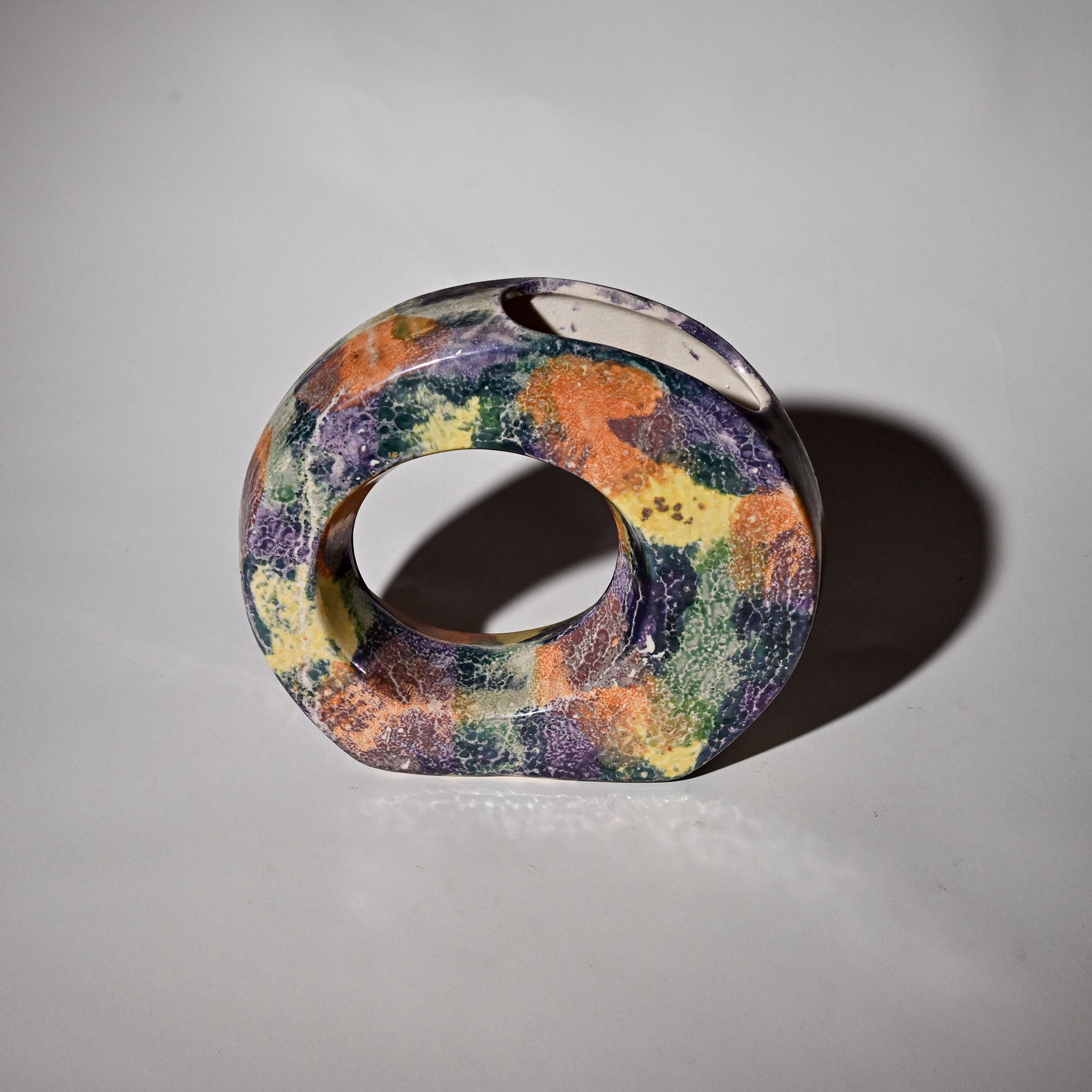 Rare Abstract Ring Ceramic Vase - Multicolour Glaze