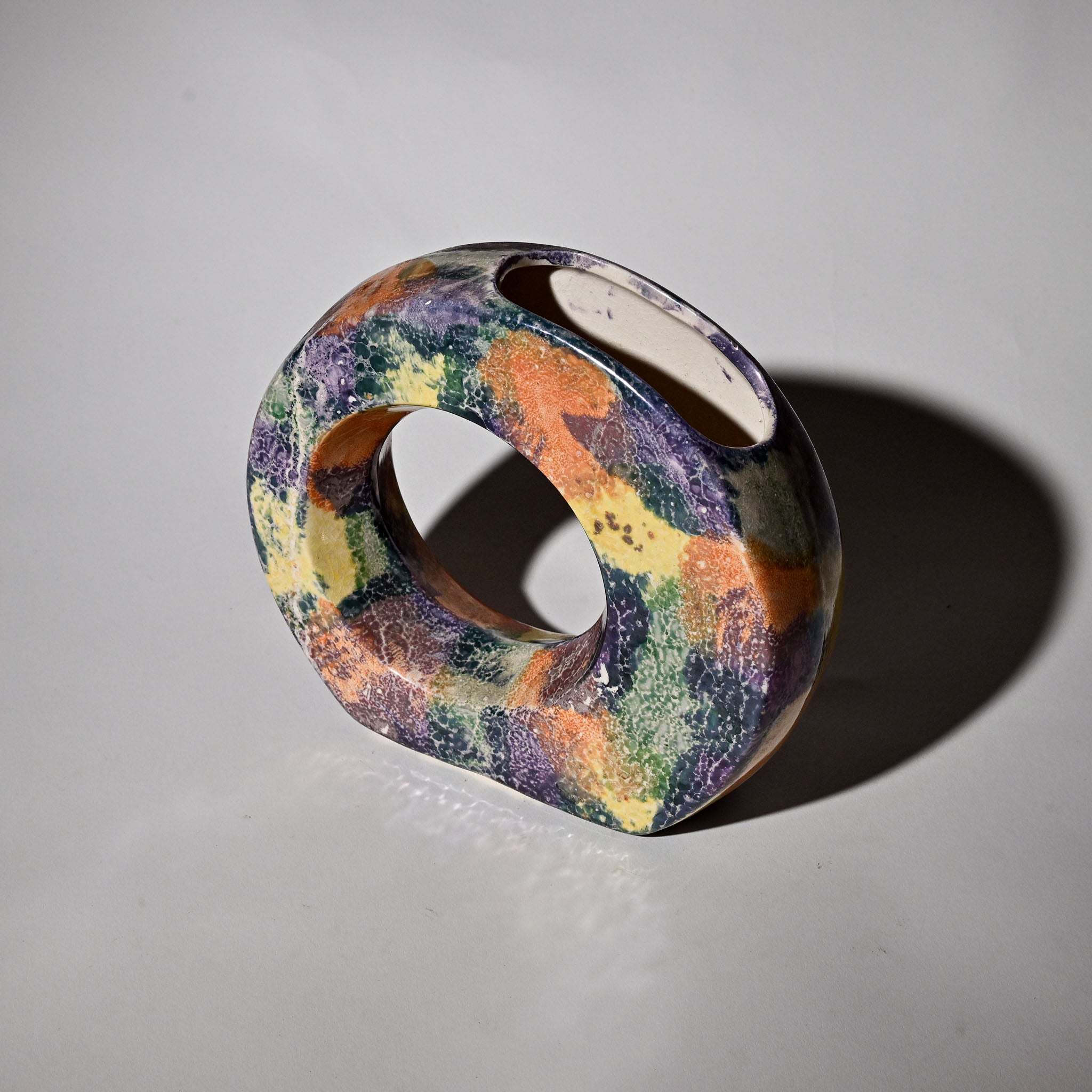 Rare Abstract Ring Ceramic Vase - Multicolour Glaze