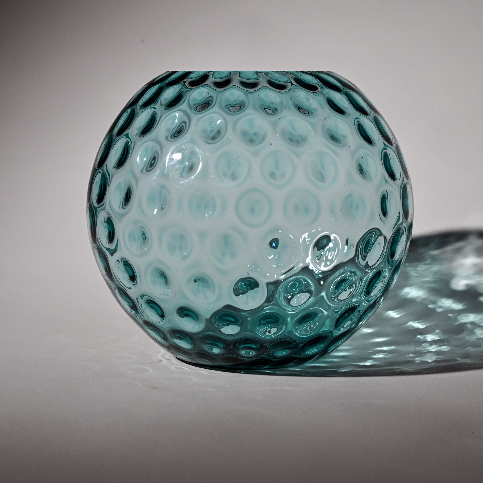 Vintage Borské Sklo Turquoise Optic Lens Globe Vase