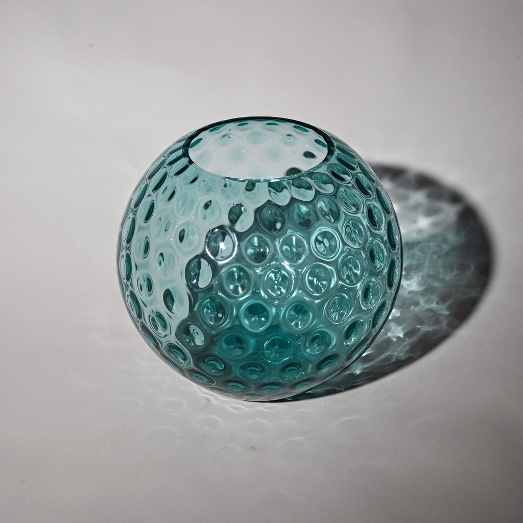 Vintage Borské Sklo Turquoise Optic Lens Globe Vase