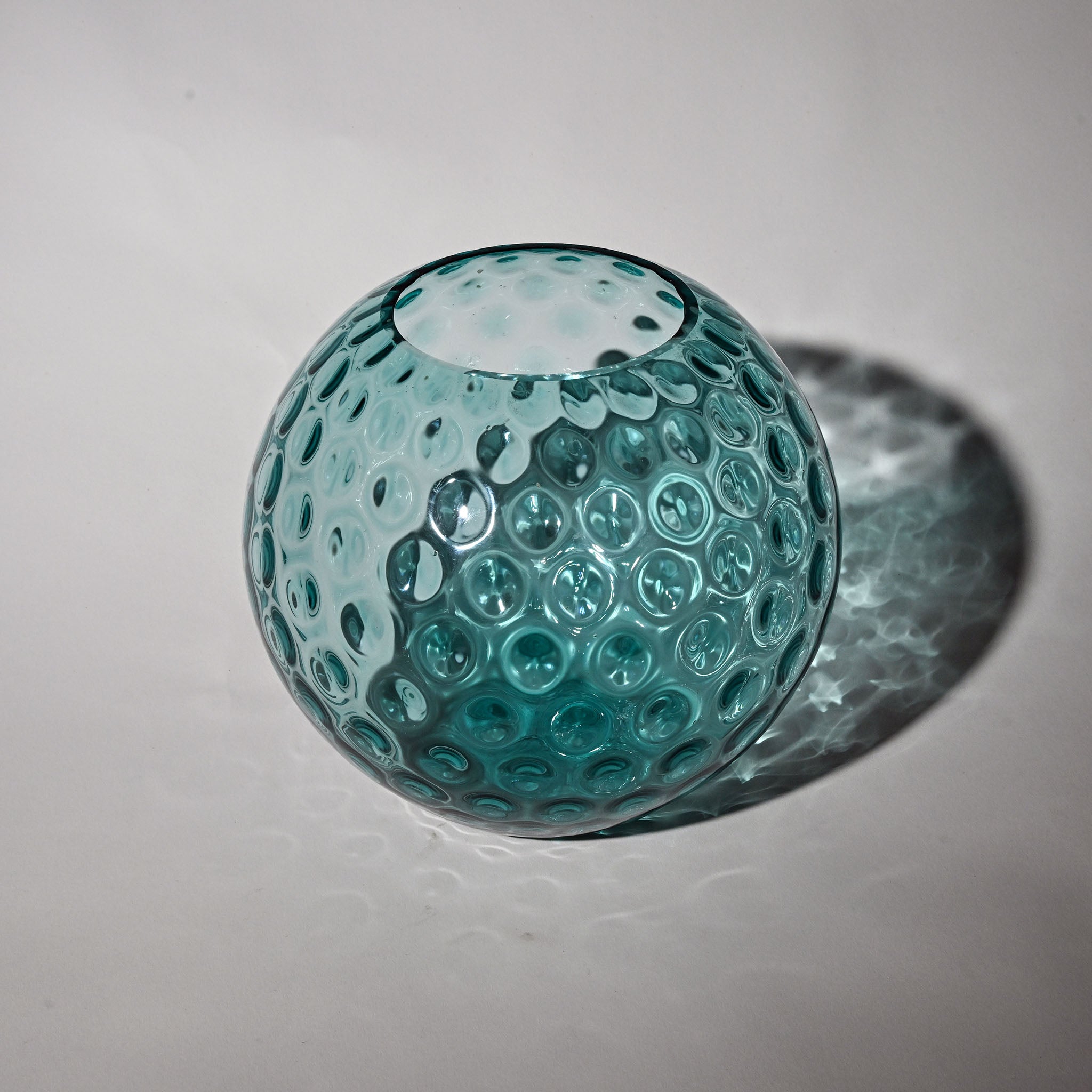 Vintage Borské Sklo Turquoise Optic Lens Globe Vase