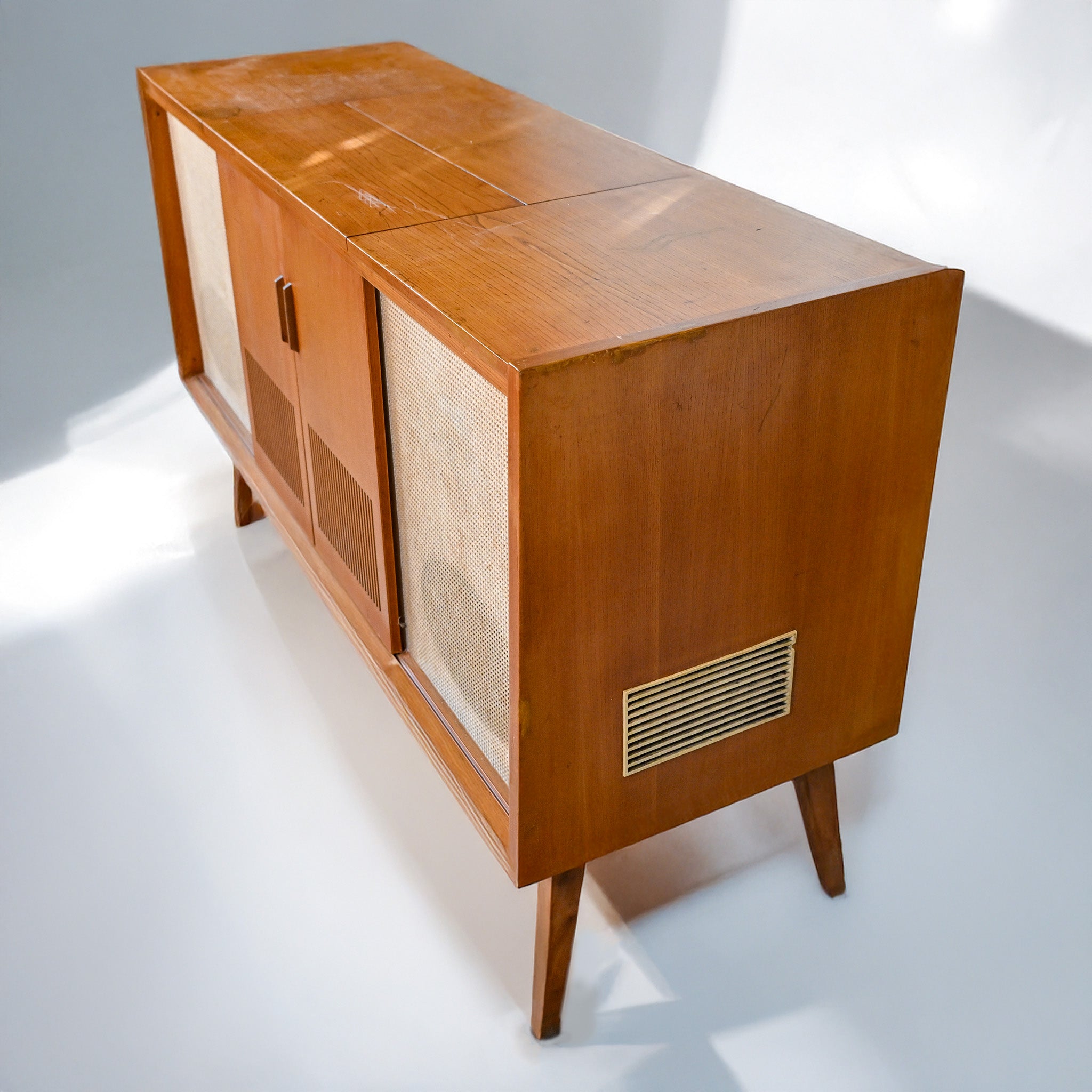 Rare Grundig Walnut Stereo Console with Integrated TV & Radio