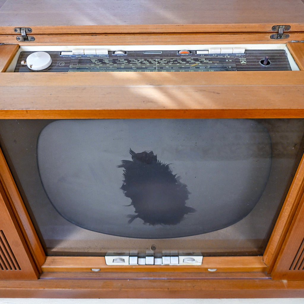 Rare Grundig Walnut Stereo Console with Integrated TV & Radio