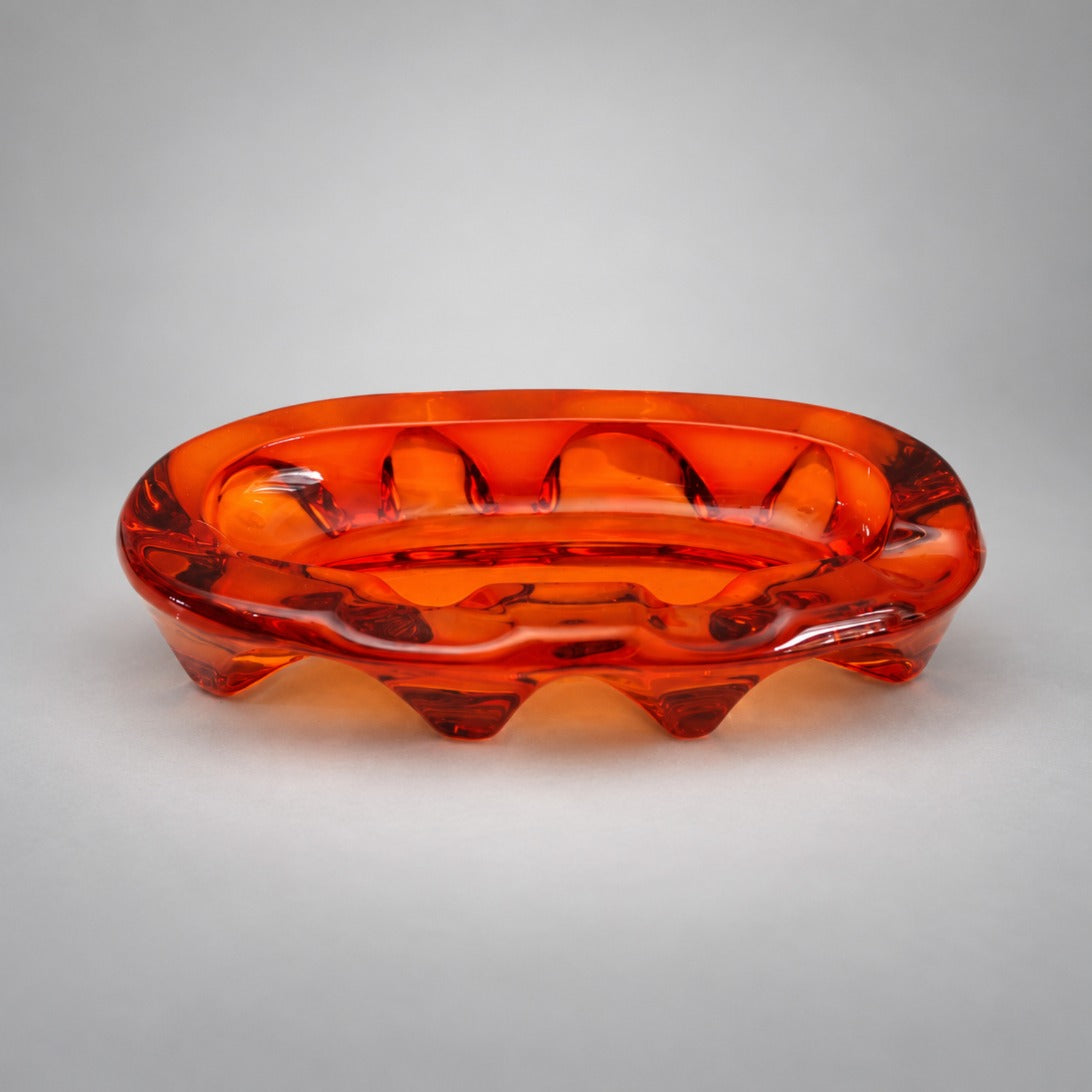 Viking Glass Persimmon orange cigar ashtray, side