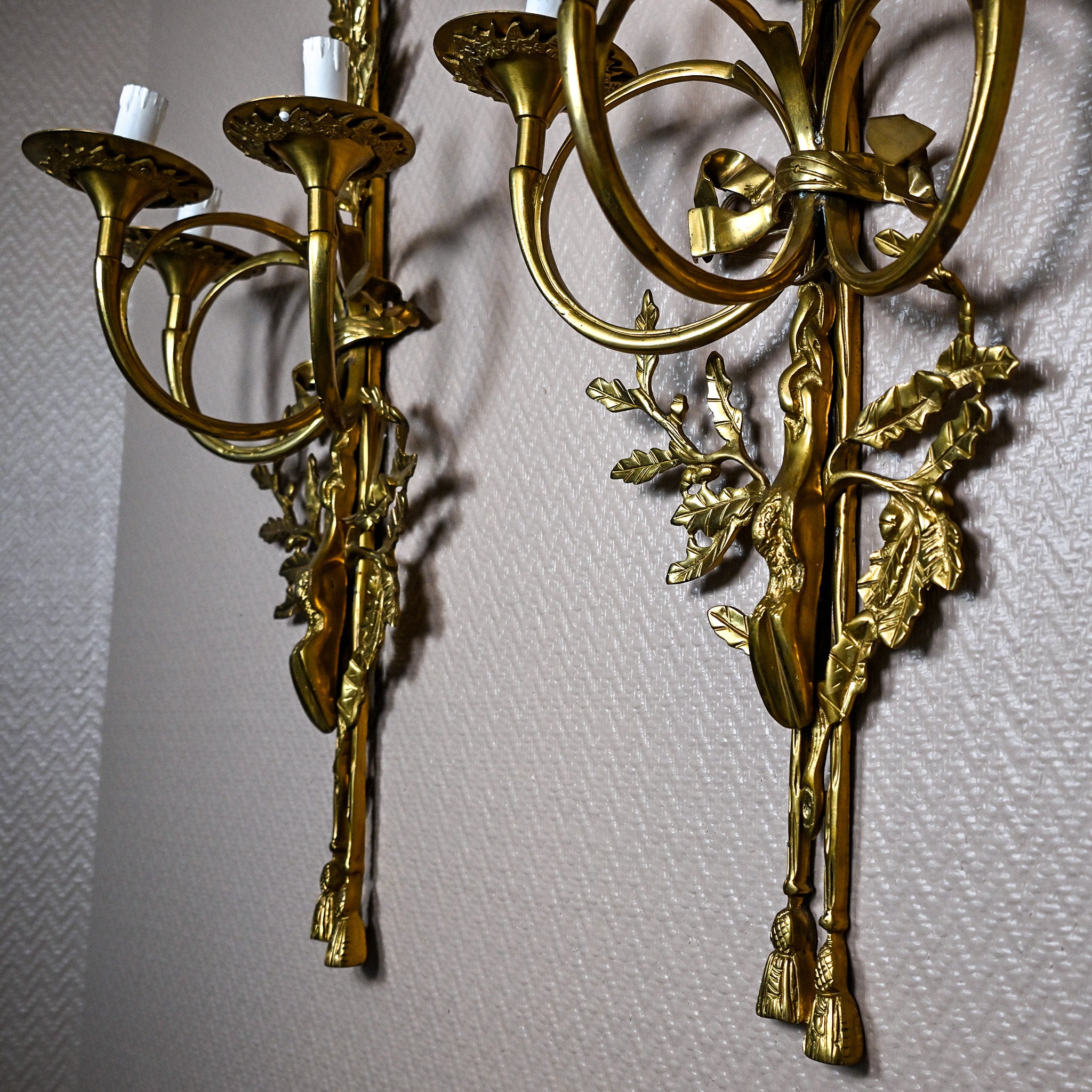 Antique French Louis French Neoclassical – Grand Solid Brass Wall Sconces