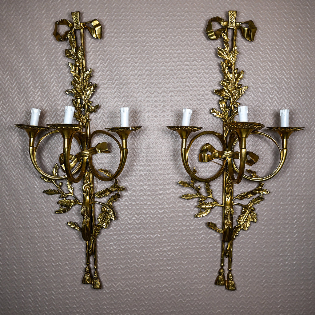 Antique French Louis French Neoclassical – Grand Solid Brass Wall Sconces