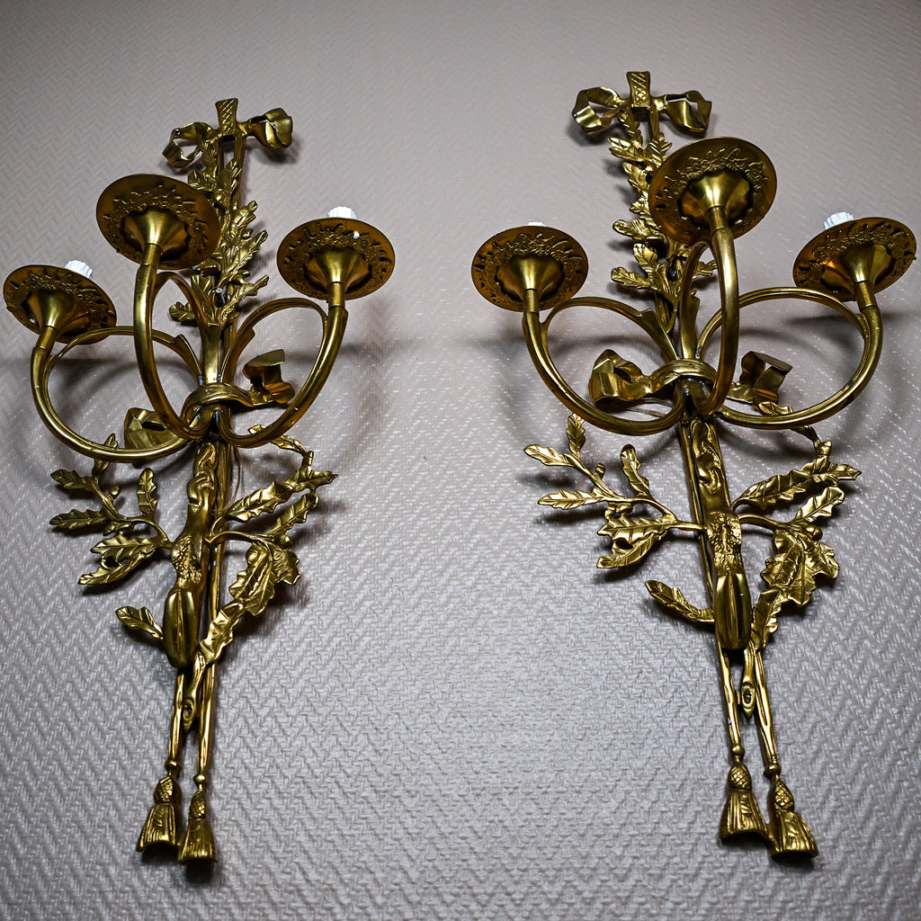 Antique French Louis French Neoclassical – Grand Solid Brass Wall Sconces